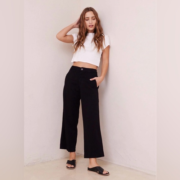 Bella Dahl Claire Welt Pocket Crop Pants ~ Black Size Medium - Picture 1 of 6